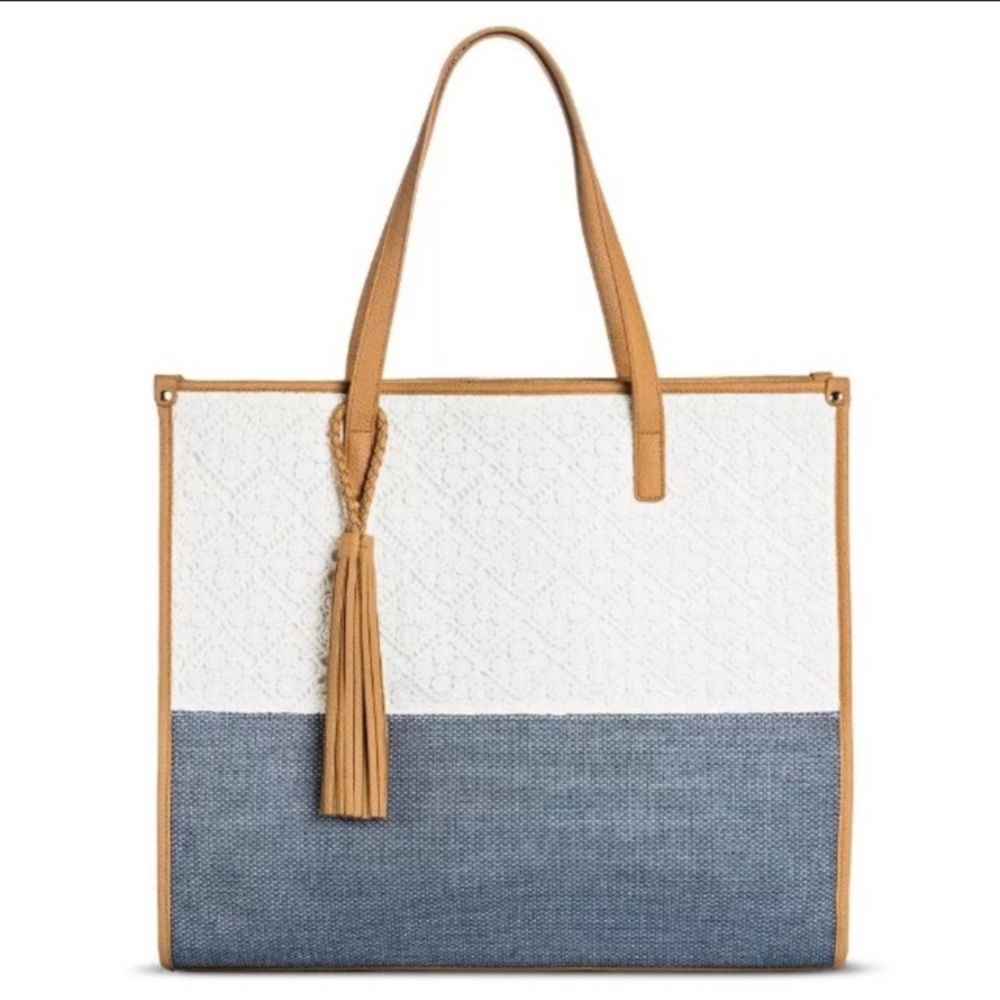 Spring Chambray Lace Eyelet Tote Bag